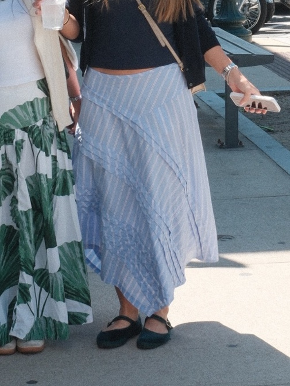 Sandro Light Blue and White Striped Asymmetric Maxi Skirt